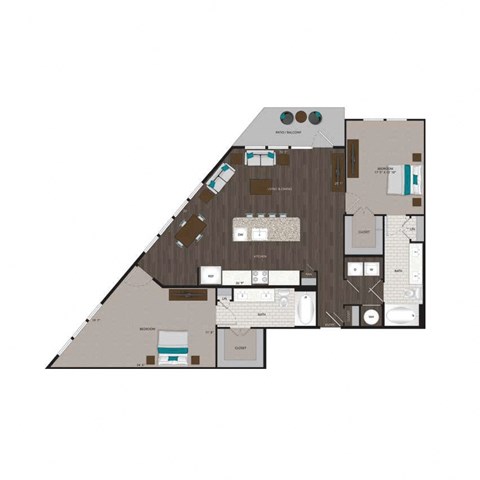 Floor plan for 2 beds, 2 baths, 1324 sqft